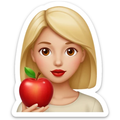 emoji of woman eating a red apple sticker