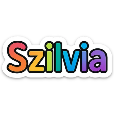 Szilvia name in modern colorful gradient font with dark outline, transparent background, in the style of the sample images sticker