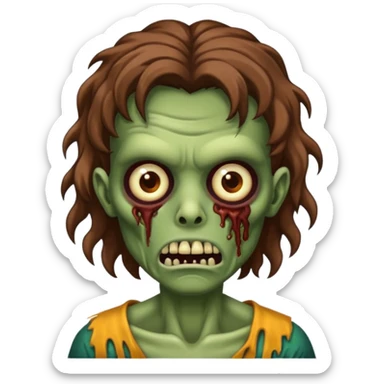 zombie com cabelo ondulado longo marrom e sem franja fofa sticker