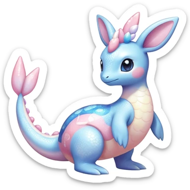 Shiny Exotic Colorful Ethereal Sparkly Sylveon-Lapras-Amaura-Aurorus-Fakémon-hybrid-creature (full body)  sticker