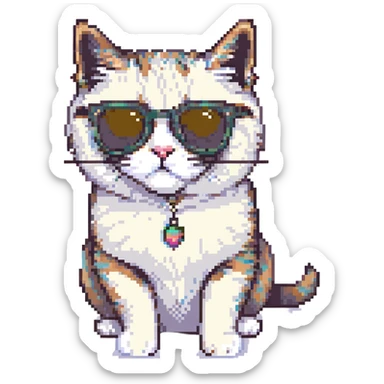 cat with oversized sunglasses pixel art style sticker