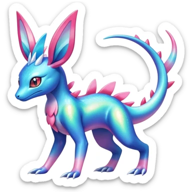 Colorful Iridescent Exotic Amaura-Salandit-Aurorus-Sylveon-Fakémon-hybrid-creature (full body)  sticker