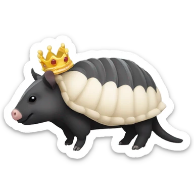 Solid black chubby round armadillo pig panda centipede armadillo wearing a crown sticker
