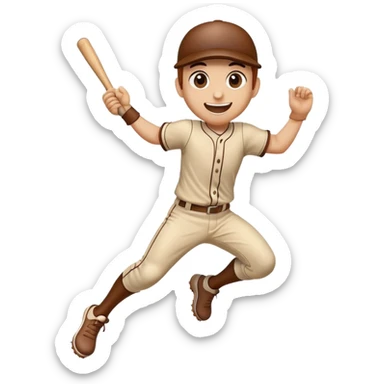 Baseball bat character with expressive eyes and a smile, jumping with excitement sticker