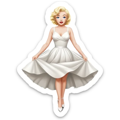 Marilyn Monroe in a white dress standing over a subway holding her dress down in the middle with both hands as the wind blows ￼ sticker