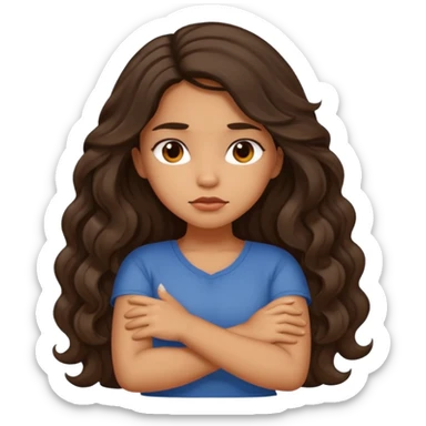 Hispanic tan ish girl with long dark wavy hair crossing her arms and slightly pouting sticker