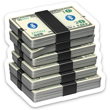 Metallic black-and-white money pack emoji, simple geometric stack of bills, reflective surfaces, flat futuristic icon, minimal style
 sticker