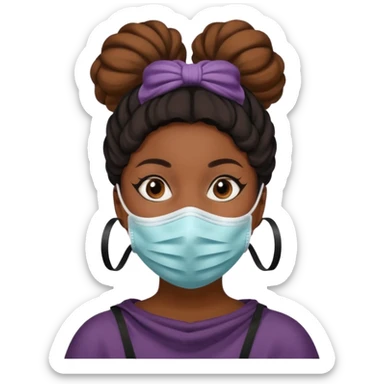 bun haired black woman with covid mask sticker