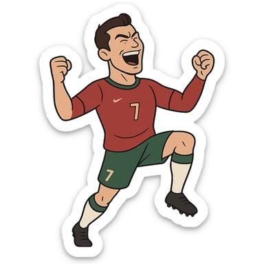 Ronaldo as a cartoon character in a soccer uniform, celebrating a goal. sticker