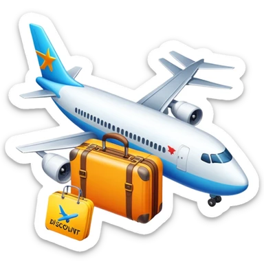 Tour sale with suitcase, airplane and discount tag sticker