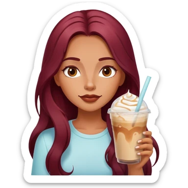 Burgundy long haired tanned girl with iced latte sticker