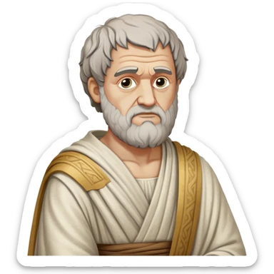 Cinematic Realistic portrait of Aristotle the philosopher, depicted as a wise, contemplative figure in detailed ancient Greek attire, with a textured draped robe and thoughtful expression, bathed in soft classical lighting that highlights his timeless intellect. sticker