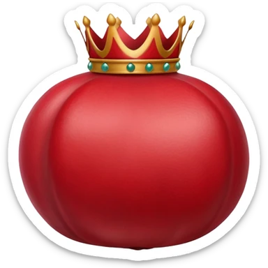 whole pomegranate with a round, red outer shell and a crown-like top sticker