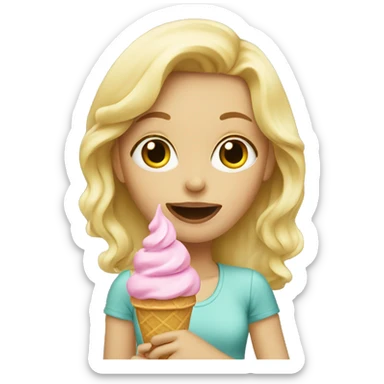 a blonde girl eating an ice cream  sticker