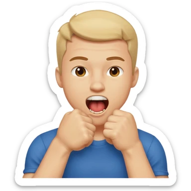 Guy biting his fist in his mouth. Like something is really good  sticker