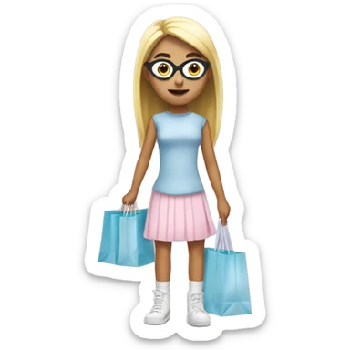 Despicable 4 character mega minion teenager with a white bow in hair and light pink skirt, eyelashes, and light blue shopping bag girl sticker