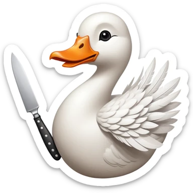 cartoon goose with orange beak holding a kitchen knife sticker