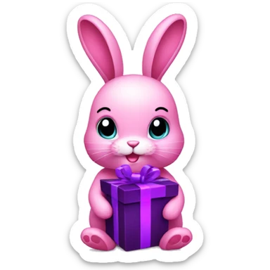 pink bunny with a gift purple sticker