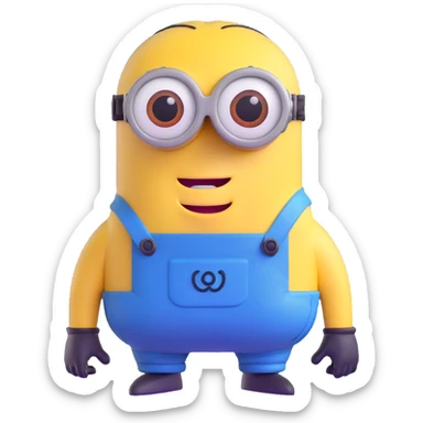 yellow minion with one eye, goggles, blue overalls sticker