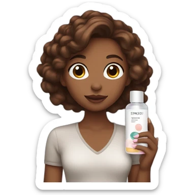 brown-haired girl holding cosmetic products in her hands sticker