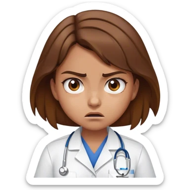 Girl with brown hair who hates working at the hospital and is very angry sticker