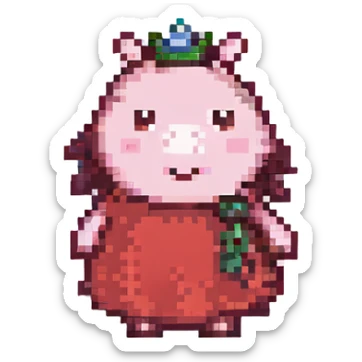 Peppa Pig, pixel art style, standing and smiling, minimal details, classic pink and red colors sticker