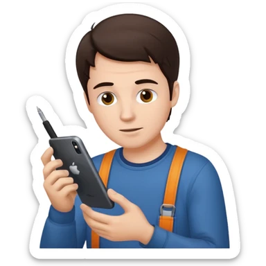 make a white guy with dark brown hair repairing an iphone sticker