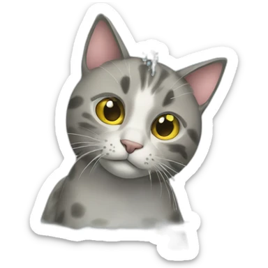 cat aving a shower sticker