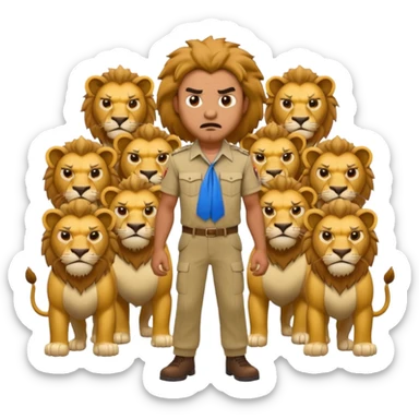 a stand man behind a group of  angry lions sticker