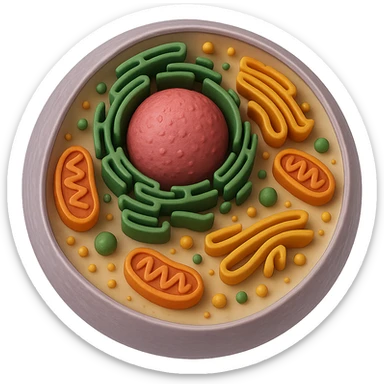 3D biological cell with visible organelles, different color palette, no background, in GPT Image style sticker