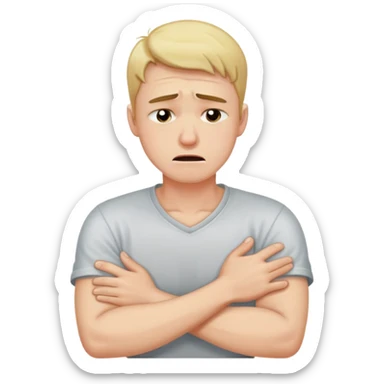 guy holding neck while crying with arms crossed sticker