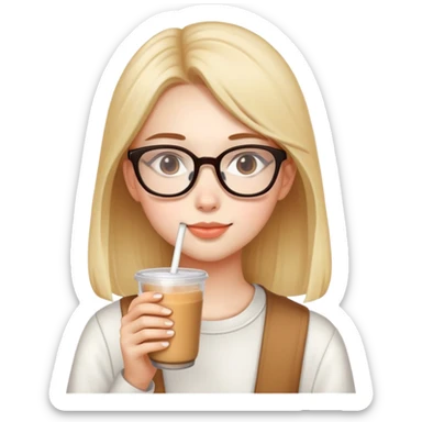 A girl wearing glasses drinking milk tea sticker
