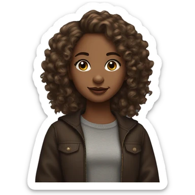 Brownskin girl with mid curly side part curls in dark brown with mascara and nose piercing sticker