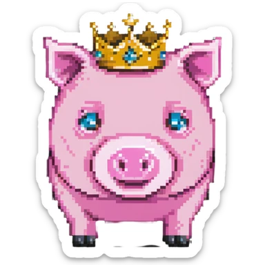 minecraft pig full body pink blocky animal with square head wearing a crown sticker