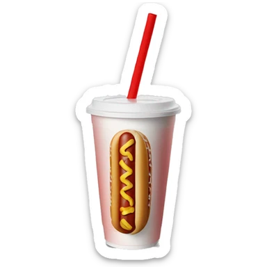 styrofoam cup with red straw and a hot dog printed on it sticker
