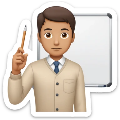 a man holding a pointing stick pointing at a whiteboard sticker