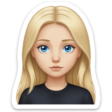 blonde polish girl, long dirty blonde hair in a middle part, long eyelashes, blue eyes, black shirt  sticker