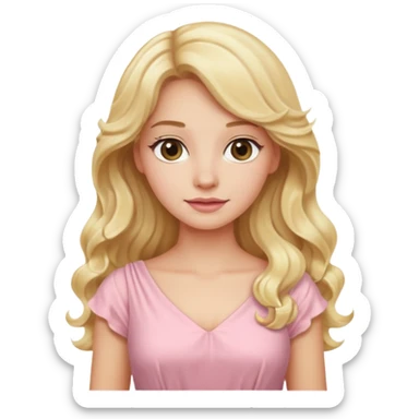 back view of a blonde with long wavy hair, in light pink dress sticker
