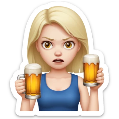 angry girl holding beer sticker