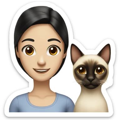 Siamese cat with a girl with black hair and brown eyes smiling sticker
