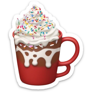 Red mug of hot chocolate with whipped cream and sprinkles   sticker