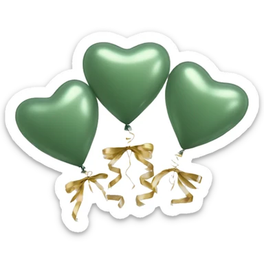 Aesthetic sage green 3 heart shaped balloons with gold ribbons sticker
