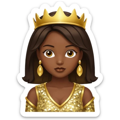 Bilquis from American Gods with dark skin, dark brown hair, gold outfit sticker