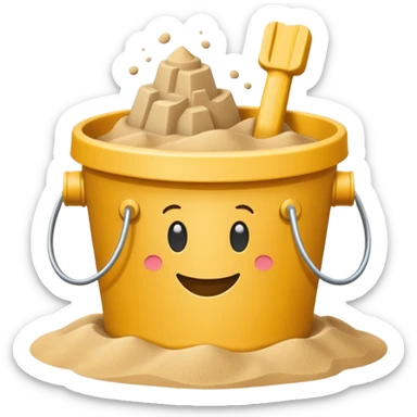 Bucket-shaped sand castle, made with an upside-down pail mold sticker