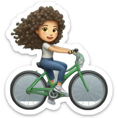Taiwanese girl with curly hair riding bicycle sticker