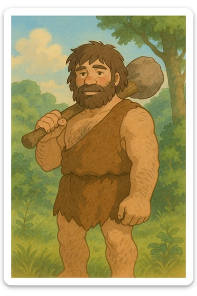 caveman, soft colors, gentle expression sticker