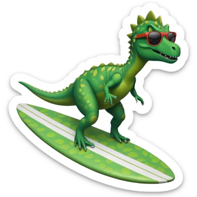 Dinosaur riding a surfboard wearing sunglasses sticker