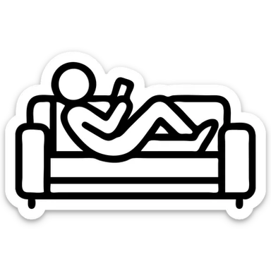 minimalist icon of a lazy SMM specialist lying on a couch with a phone, relaxed pose sticker