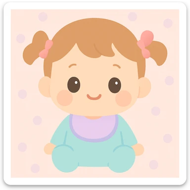a bay girl with two ponytails and pink ribbons sticker
