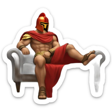 The Spartan Leonidas and his red cape with a cocktail in hand and his helmet under his arm relaxing on a sofa. sticker